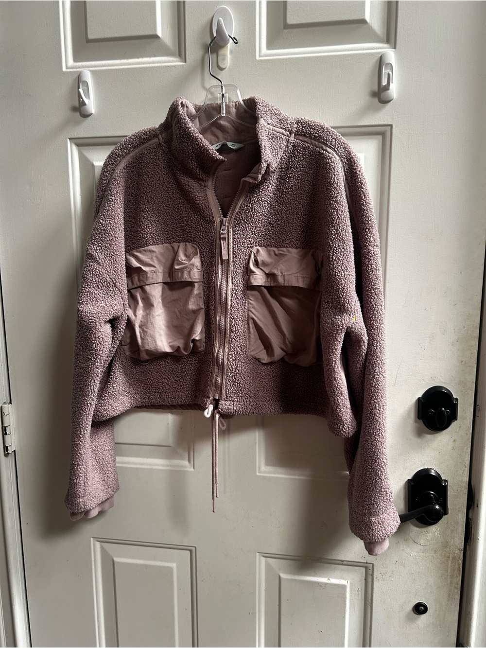 FLX Cropped Teddy Jacket with Front Utility Pockets - Dusty Rose Sz XXL